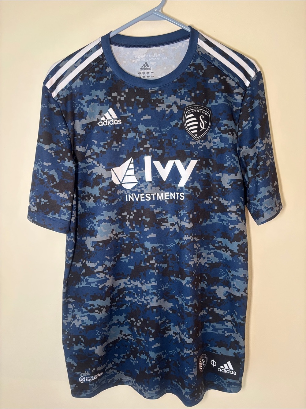 adidas Sporting KC Navy and Light Blue Camo Soccer Jersey